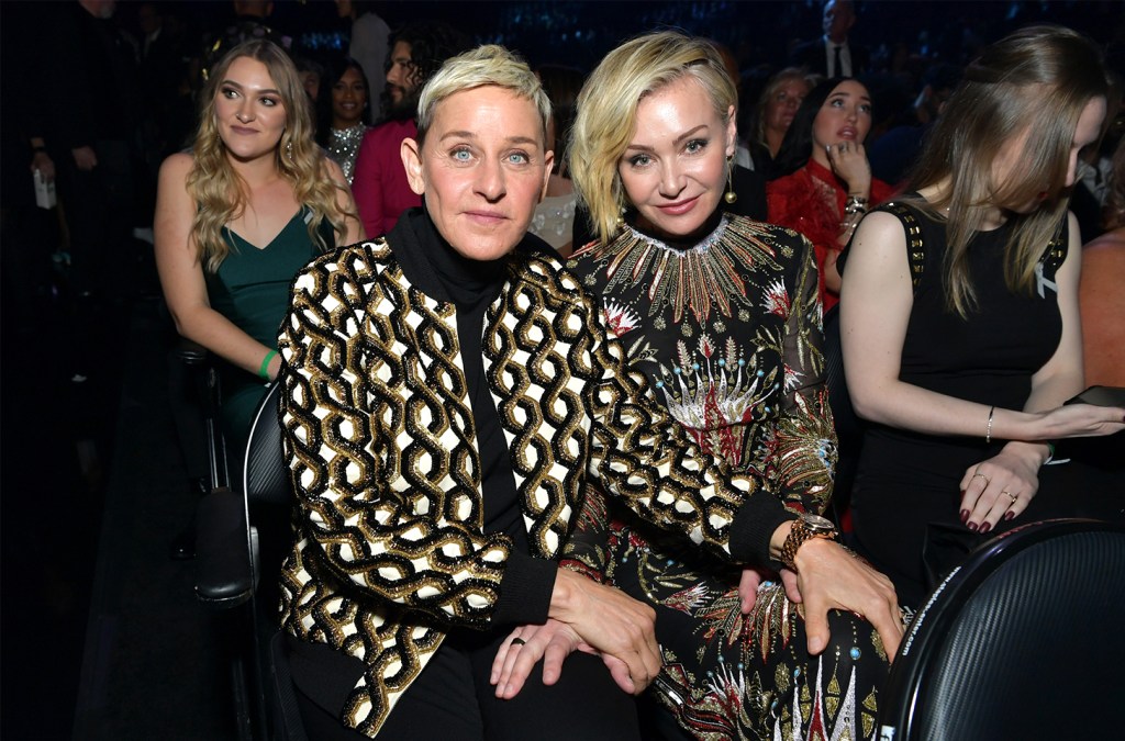 Ellen Degeneres on the right, sitting with Portia de Rossi.