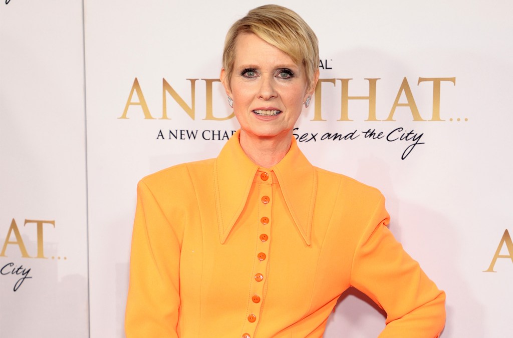 Cynthia Nixon in all Orange at the SATC premiere in 2021