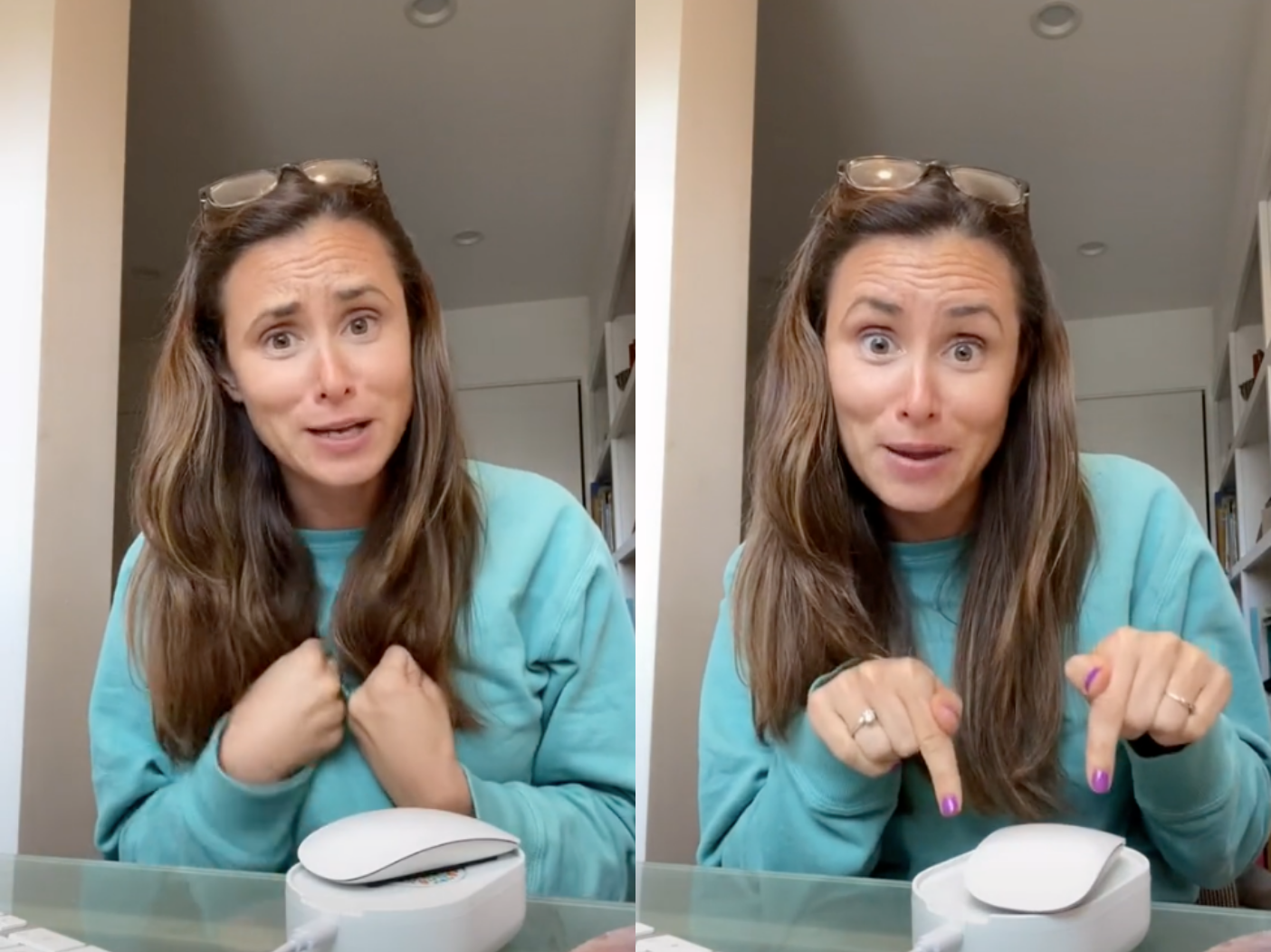 TikTok user Lea Hova describing her moving mouse hack.