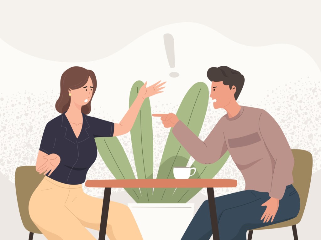 Conflict concept A man and a woman quarrel illustration