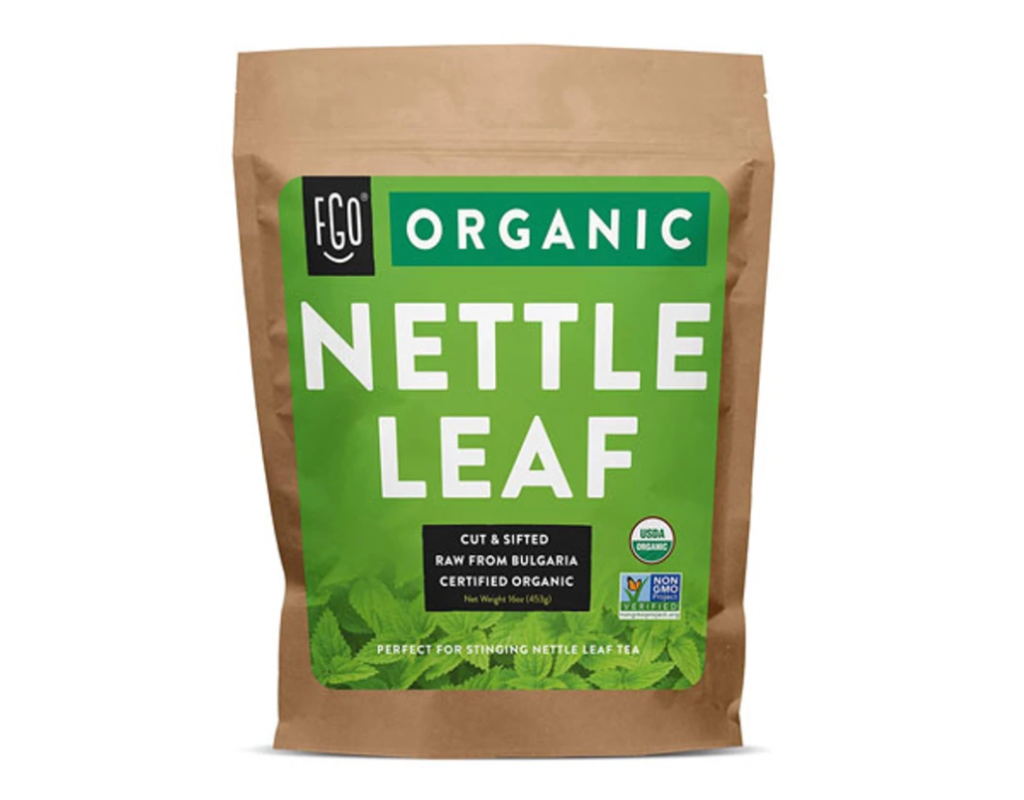 A bag of Nettle leaf tea on a white background 