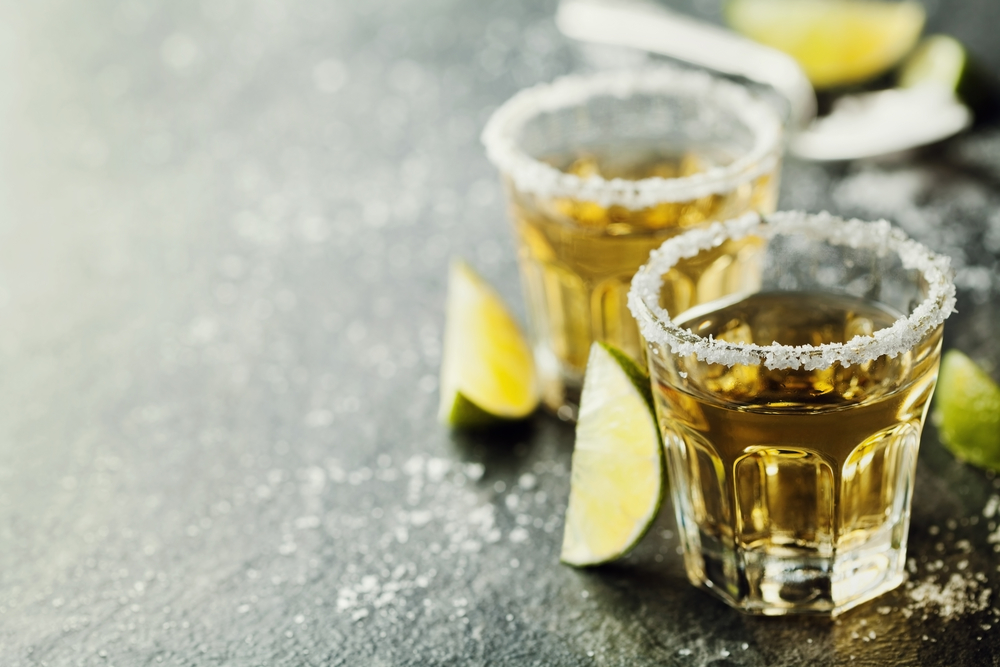 Tequila shot with lime and sea salt