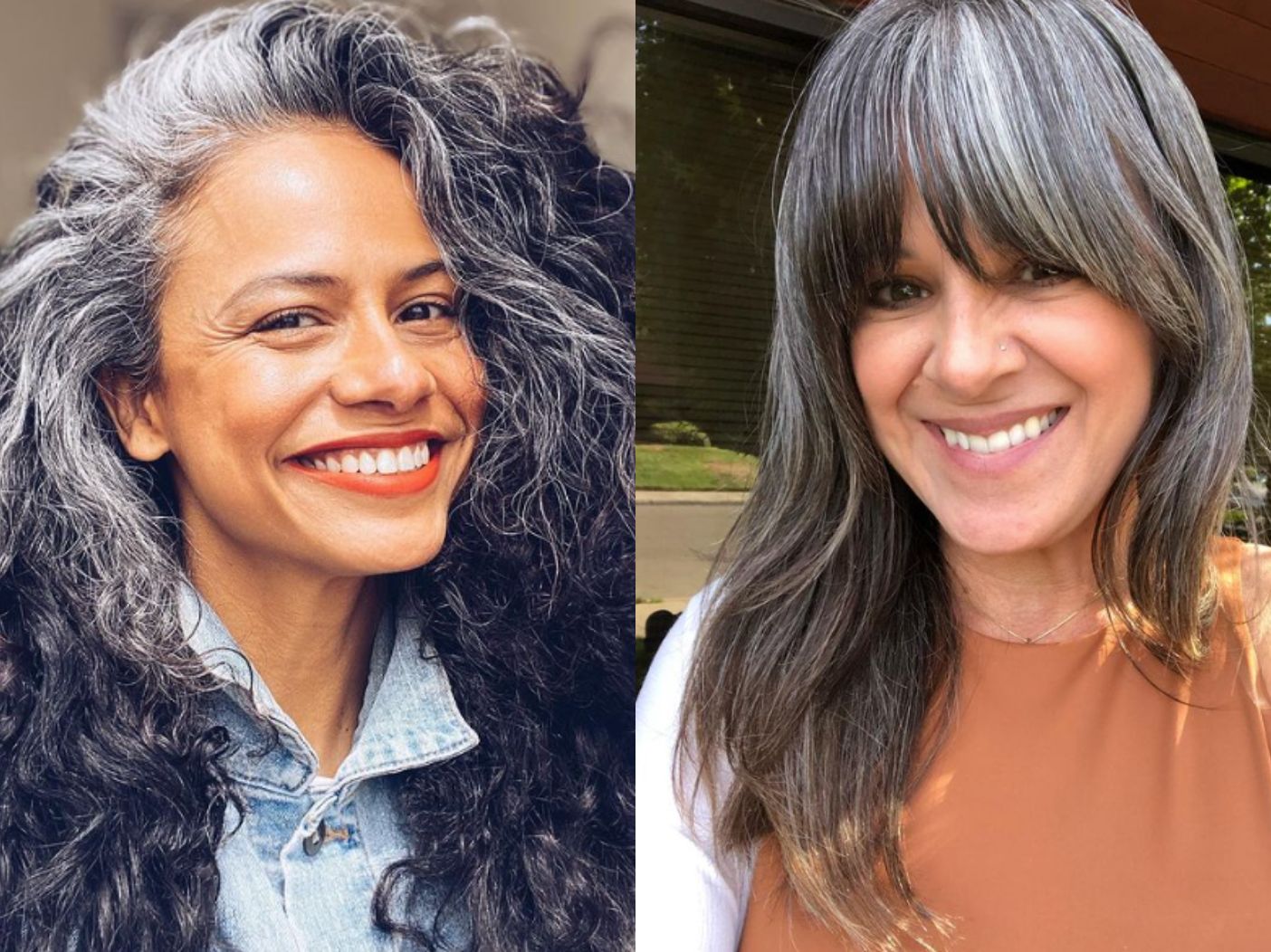 Instragram user @silverhair.sau and @trending.silver showcasing their gray hair transitions.