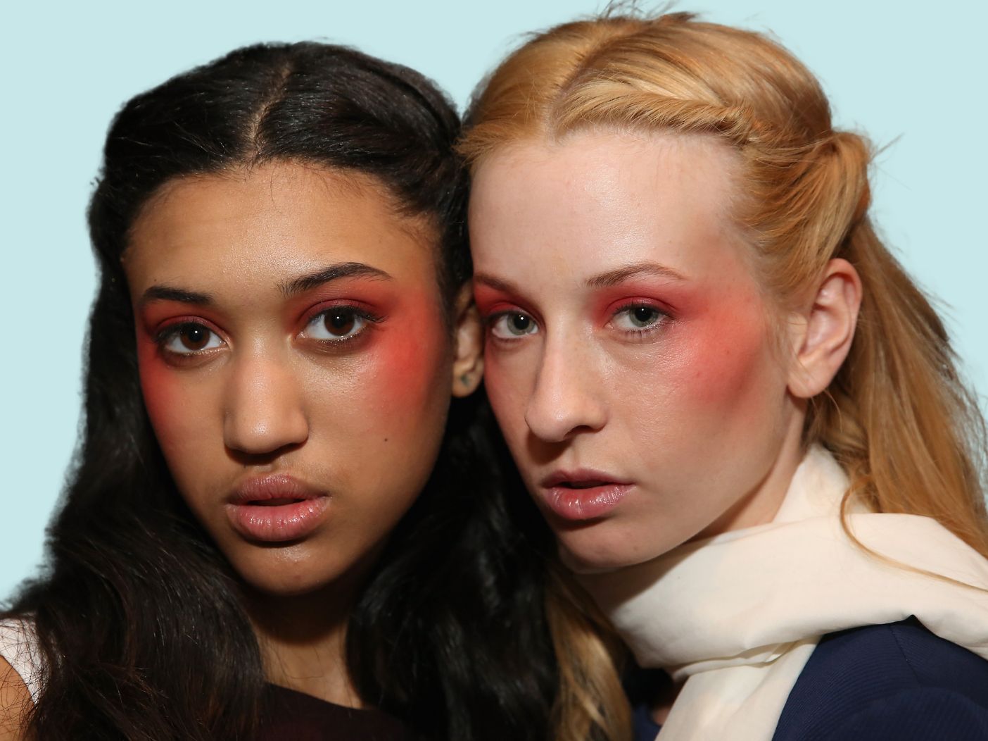 models showing blush draping technique