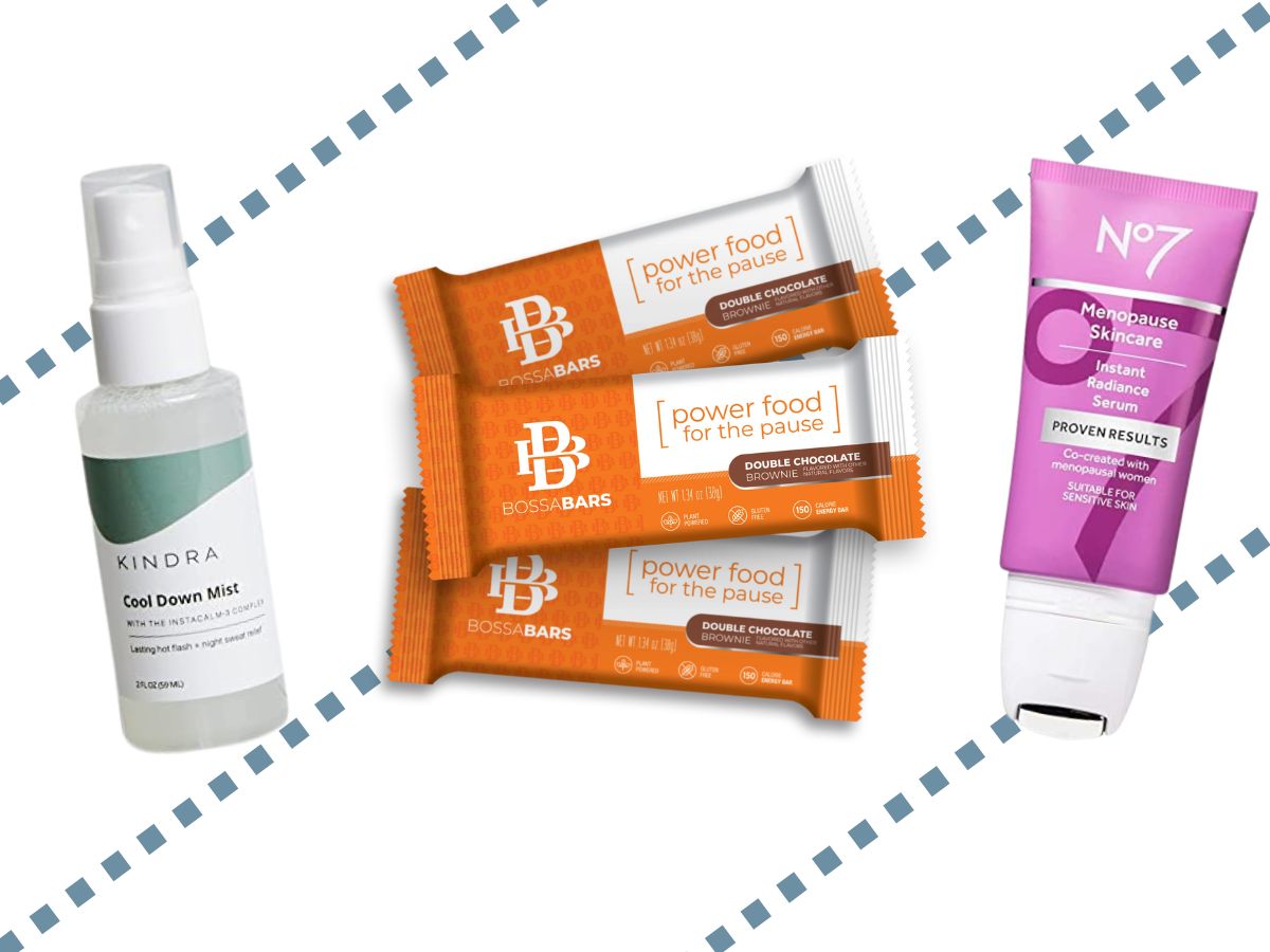 Bossa Bars, No. 7 menopause skincare, and Kindra cooling mist