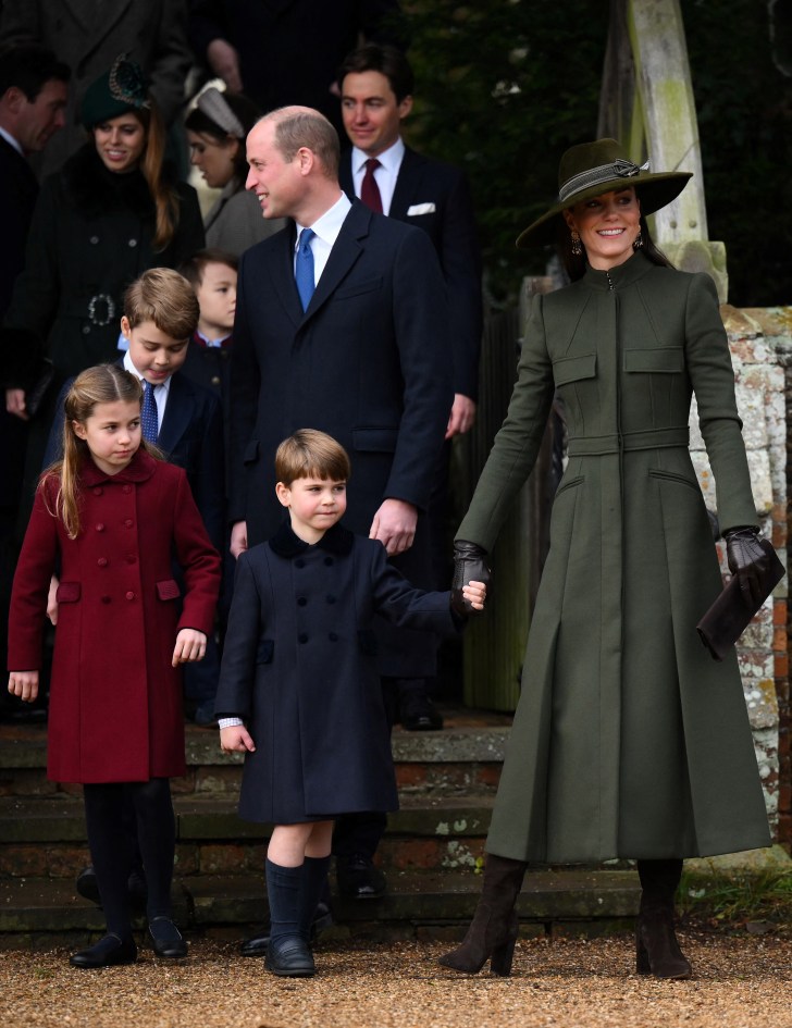 (From L) Britain's Princess Charlotte of Wales, Britain's Prince George of Wales, Britain's Prince William, Prince of Wales, Britain's Prince Louis of Wales and Britain's Catherine, Princess of Wales leave at the end of the Royal Family's traditional Christmas Day service at St Mary Magdalene Church in Sandringham, Norfolk, eastern England, on December 25, 2022. 