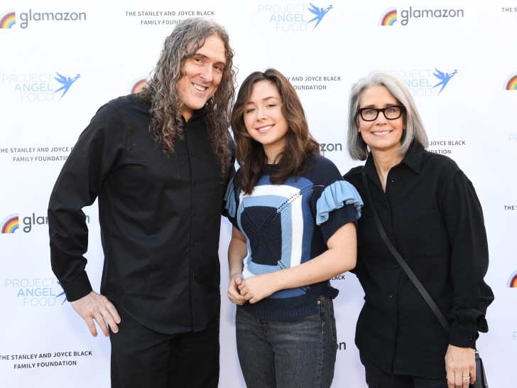 (L-R): "Weird Al" Yankovic, Nina Yankovic and Suzanne Yankovic attending movie premiere