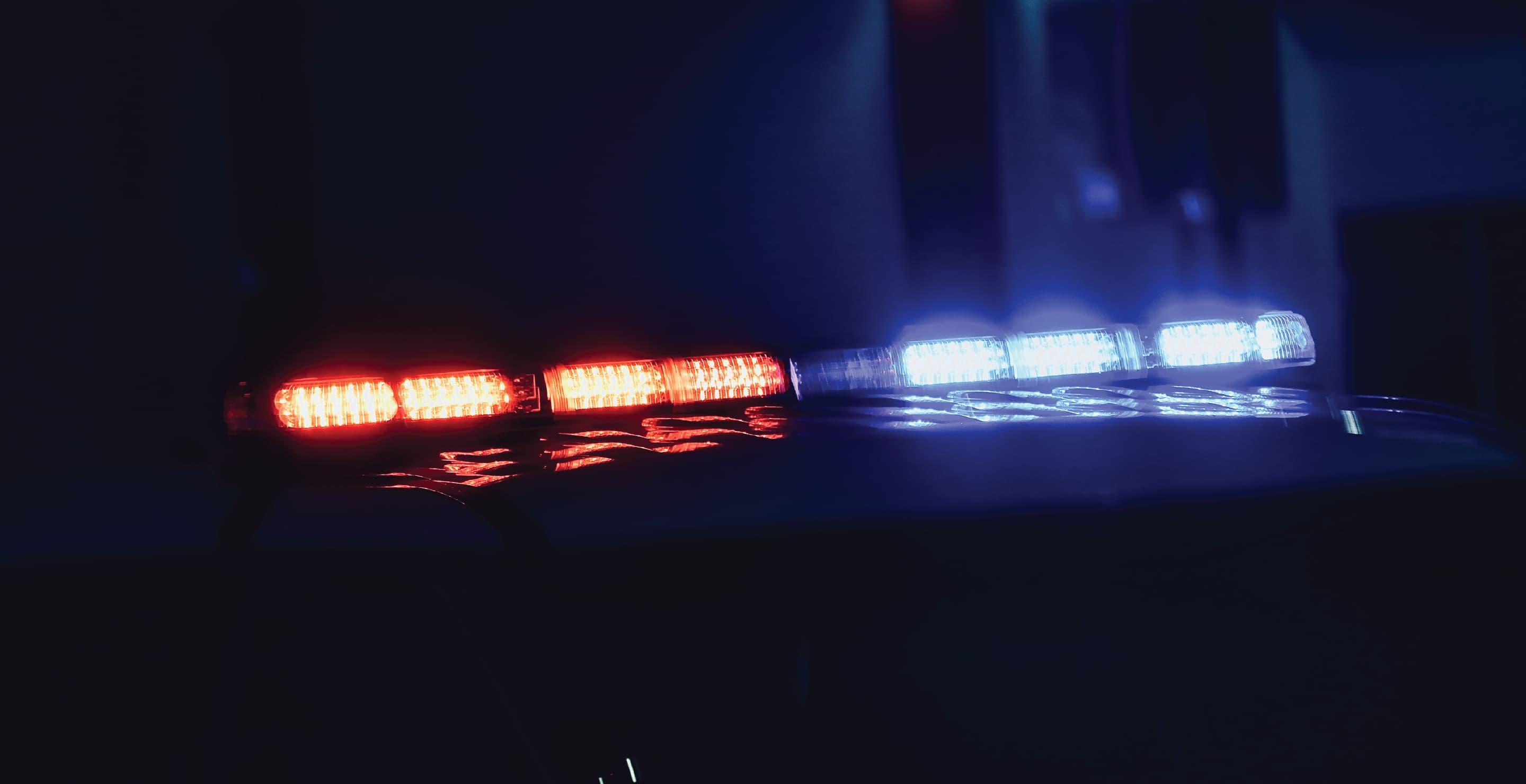 Police Car Flashing Lights At Crime Scene