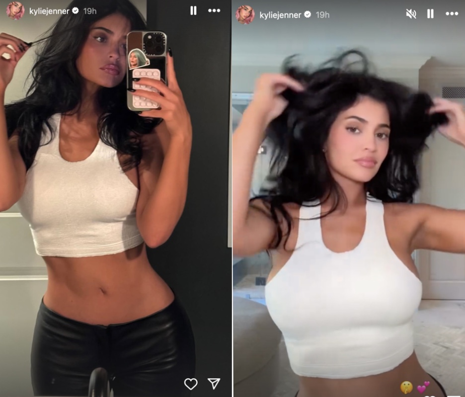 kylie-jenner-rocks-bold-white-crop-top-and-leather-pants-in-new-selfie